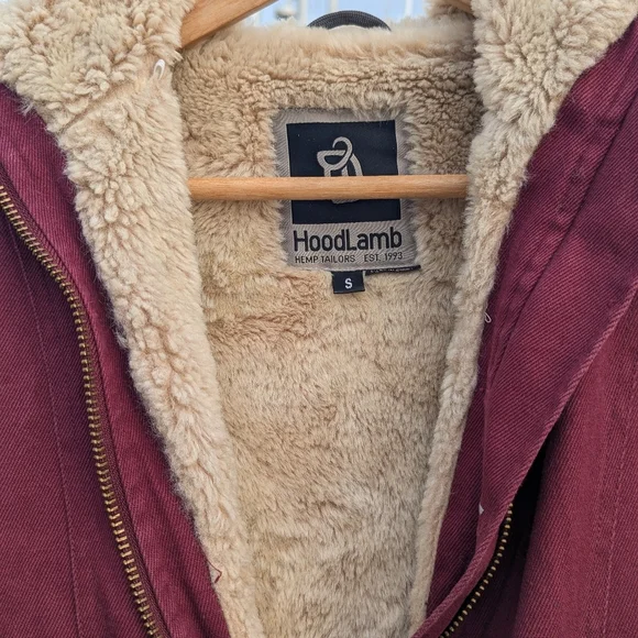 Hemp Hoodlamb HempworksThe Classic Winter Coat Hood Burgundy Small Vegan